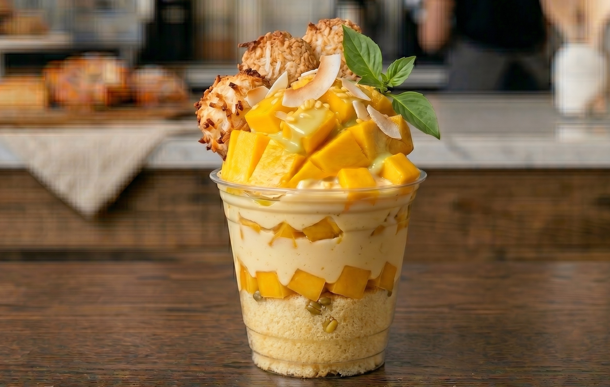 Mango and coconut trifle